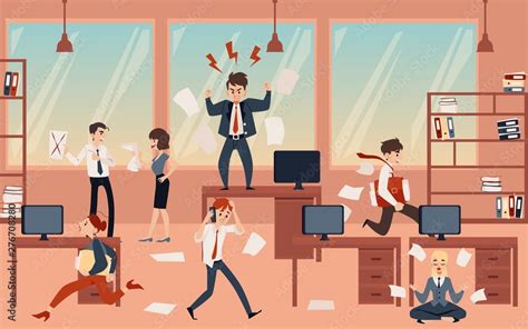 The Concept Of Office Chaos In Business With The Boss Businessmen And