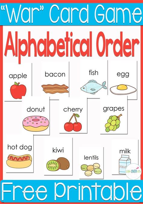 Alphabetical order is a system whereby character strings are placed in order based on the position of the characters in the conventional ordering of an alphabet. Free Printable Alphabetical Order "War" Card Game ...