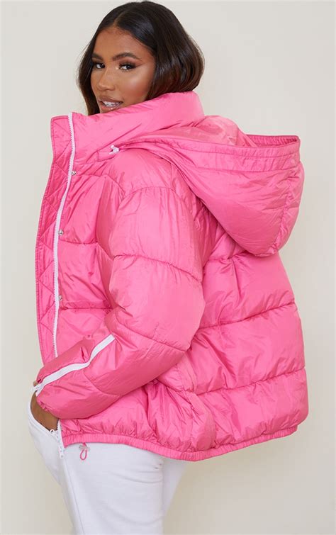 Pink Nylon Oversized Zip Sleeve Puffer Jacket Prettylittlething Ksa