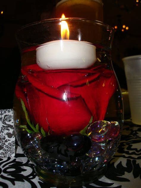Red Rose Centerpieces And Candles Wedding Red Roses Hypericum Floating