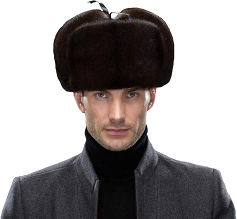 Sisha Mens Mink Fur Hat Elegant Russian Ushanka Winter Warm Cossack
