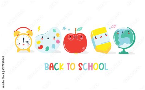 Back To School Banner Frame From Cute Kawaii School Supplies Happy