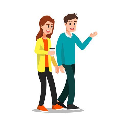 Man And Woman Talking Together While Walking 8926617 Vector Art At Vecteezy