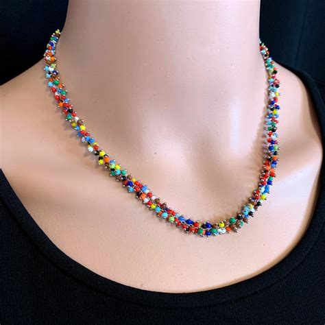 Multi Bead Chain Necklace Adjustable 20 Multi Colored Etsy