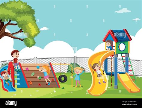 Kids Playing In Playground Scene Illustration Stock Vector Image And Art