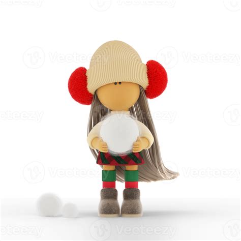 Free Christmas Blonde Rag Doll With A Big Felt Snowball 14059046 Png