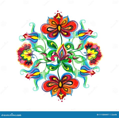 Decorative Folk Art Flowers Floral Wreath In Slavic Motifs