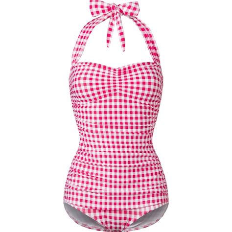 Esther Williams 50s Classic One Piece Gingham Swimsuit In Raspberry Red