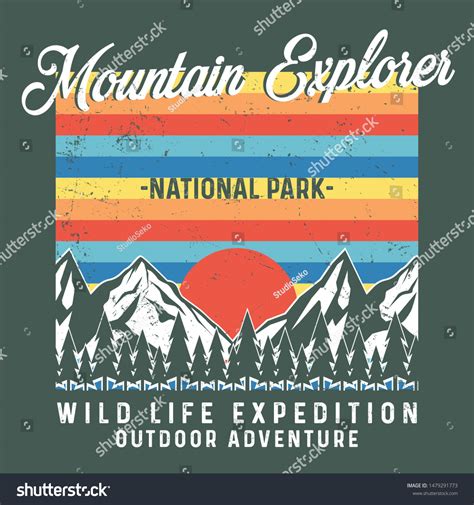 Mountain Explorer National Park Slogan Typography Stock Vector Royalty