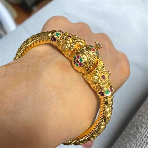 235 Gk615 22k Fine Gold Kada With Ruby And Emerald Set Of 2 1 Pair