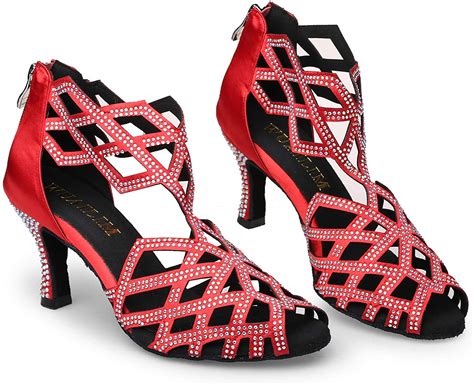 Wuailim Womens Ballroom Rhinestone Dance Shoes Latin Salsa Red Size