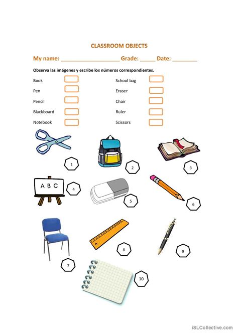 Classroom Objects Objetos Del SalÓ English Esl Worksheets Pdf And Doc