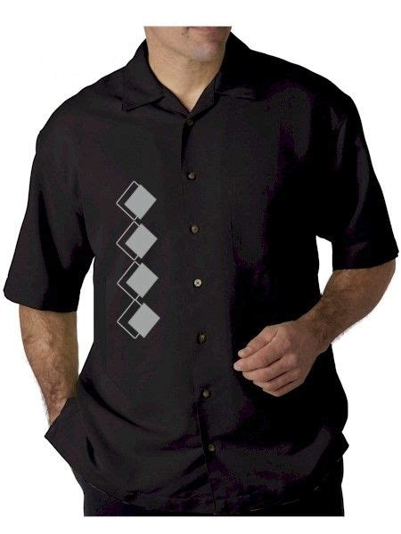 Mens Black Grey Diamond Embroidered Lc Pocket Vegas Bowling Shirt