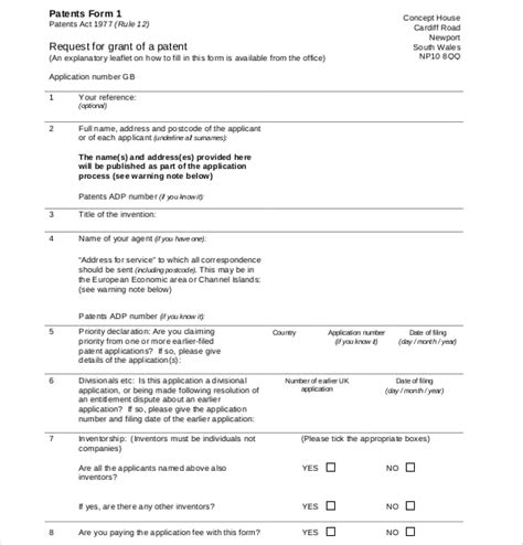 12 Patent Application Templates Free Sample Example Format Download