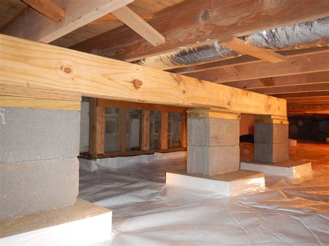 Crawlspace Helper Beam To Prevent The Joists From Sagging