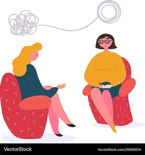 Woman At Therapy With Psychologist And Therapist Vector Image
