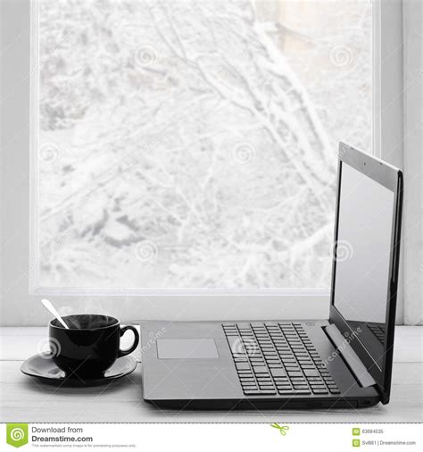 Using a bit of dryer ductwork and he was able to harness the outside air to cool his box. Laptop And Coffee On Winter Window Stock Image - Image of ...