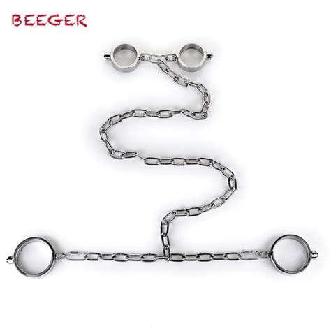 beeger stainless steel long chain hand foot bondage restraints wrist ankle cuffs slave bdsm
