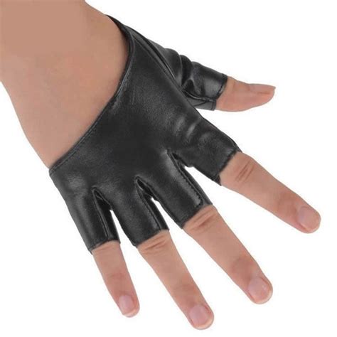 Buy Pu Leather Half Finger Gloves Ladys Fingerless