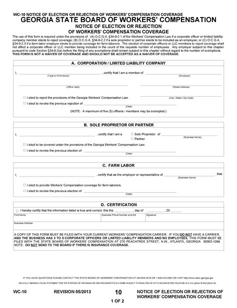 Workers Compensation Form Georgia Free Download