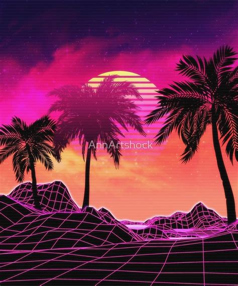 80s Aesthetic Neon Pink Sunset Beach Vaporwave Rdigitalart