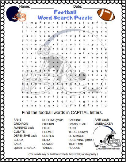 Football Word Search Puzzle Free Printable Pdf Football Word Search