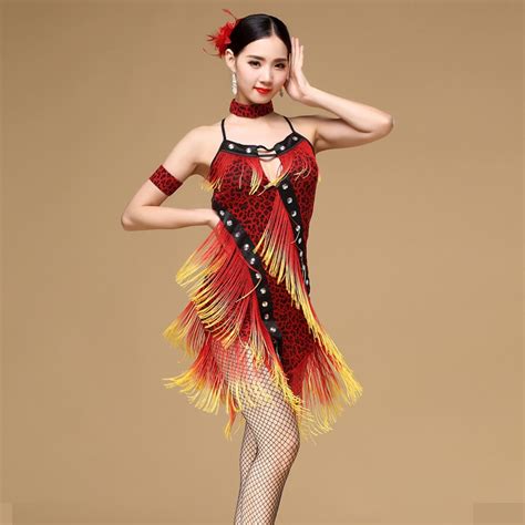 Fashion Performance One Piece Tassel Women Latin Dance Dress Backless
