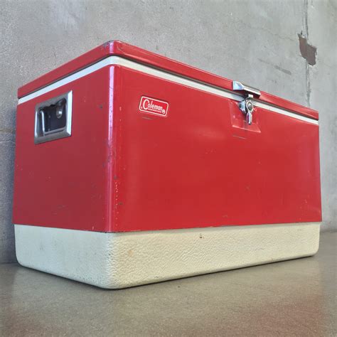 Red Vintage Coleman Cooler With Tray Urbanamericana