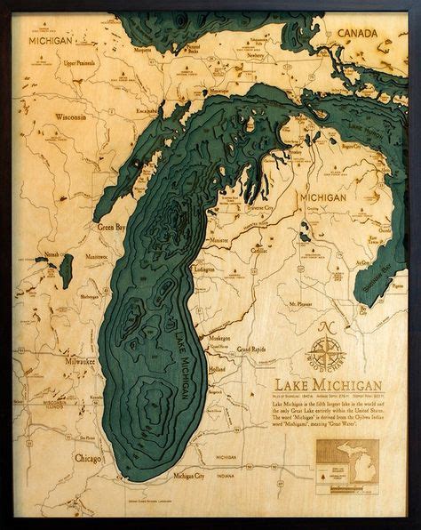 Lake Michigan Wood Carved Topographic Depth Chart Map Lake Michigan