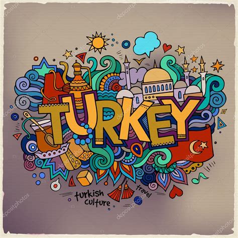 Turkey Hand Lettering And Doodles Elements Background Vector Il Stock