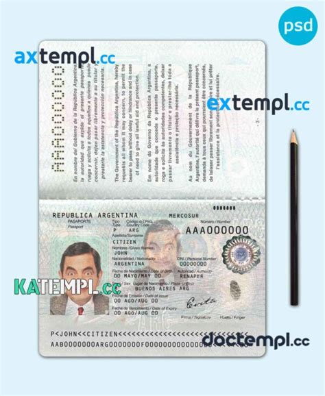 Sample Argentina Passport Template In Psd Format Fully Editable With All Fonts Download