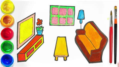 How To Draw A Living Room For Kids Coloring And Drawing Learn Colors