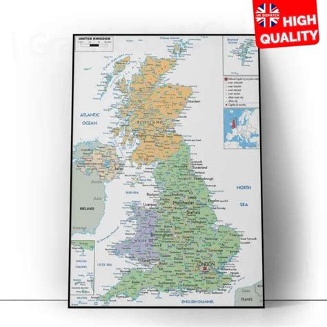 Uk Map Countries Educational Wall Chart Poster Print A5 A4 A3 A2 A1