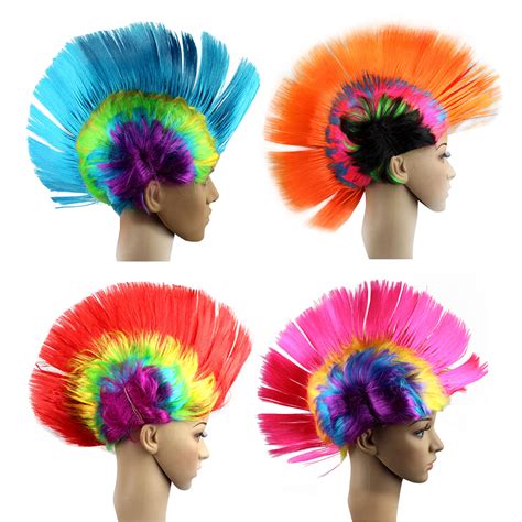 rainbow mohawk wig 70s 80s rock punk hair costume mohican rooster wig fancy ebay