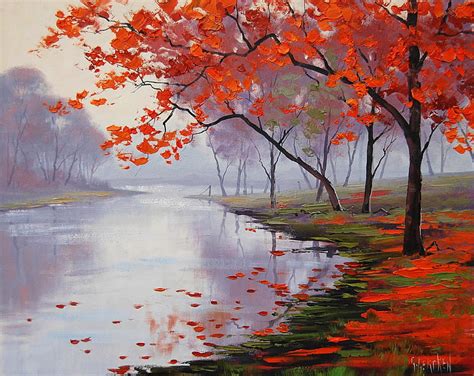 Paintings Nature Trees Autumn Leaves Artwork Rivers Deciduous Trees