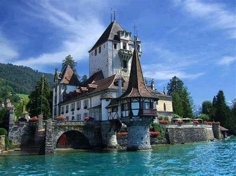Lake Thun In Spiez Switzerland Castles