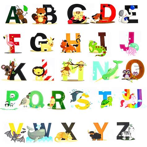 A Z English Letters Wall Sticker Cartoon Animals Alphabet Vinyl Art