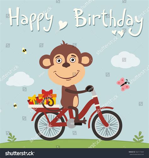 Happy Birthday Funny Monkey On Bike Stock Vector Royalty Free