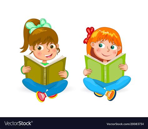 Two Little Happy Girls Read Books Royalty Free Vector Image