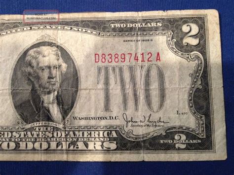 1928g Two Dollar 2 Bill Red Seal Well Circulated Dc Note D83897412a