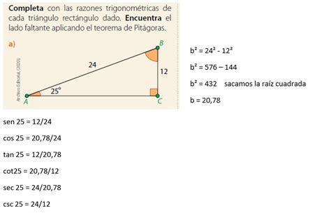 Completa Con Las Razones Trigonometricas De Cada Triángulo Rectángulo