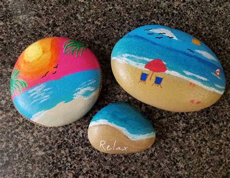 Beach Scene Painting Rocks Rock Painting Supplies Rock Painting