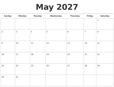 May 2027 Calendars Free