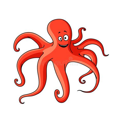 Cartoon Red Octopus With Long Tentacles Stock Vector