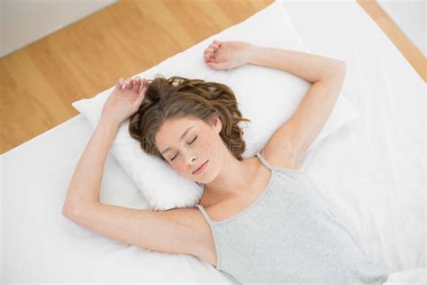 Calm Woman Sleeping While Lying On Her Bed Under He Cover Stock Image Image Of Indoors