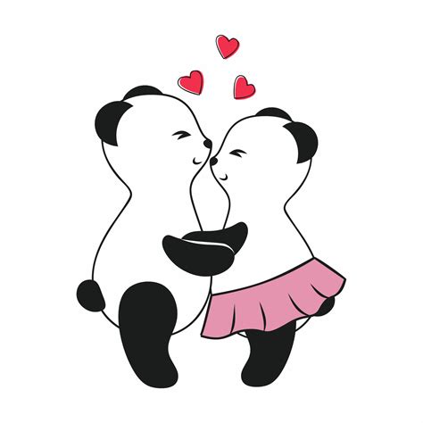 Two Cute Pandas Hug And Love Each Other Vector Cartoon Illustration