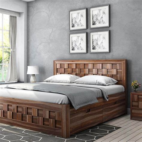 Checkered Solid Wood California King Size Captains Platform Bed Wood Bed Design Bed Design