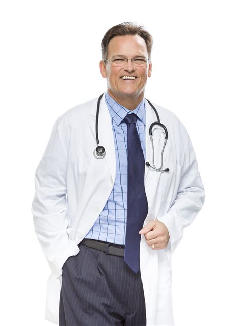 Handsome Smiling Male Doctor In Lab Coat With Stethoscope Isolat