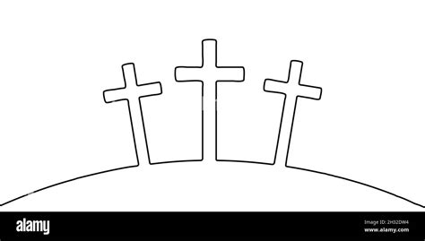 Religious Linear Cross Easter Background With Calvary Hill With Cross