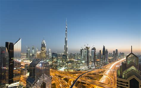 Download Wallpapers Burj Khalifa 4k Sunset Modern Buildings Uae